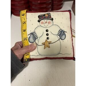 Vintage Holiday Snowman Decorative Mini Pillow 7.25 X 7.25.